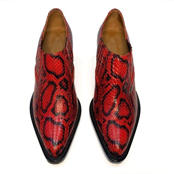 Chloe Rylee Python Print Leather Heeled Ankle Boots EU 37 US 7 Gypsy Red Slip On - Picture 2 of 9